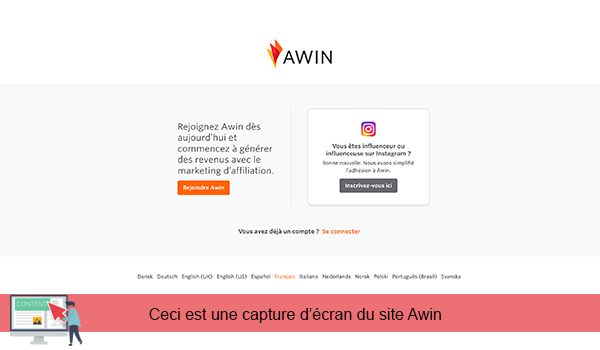 Inscription Awin gratuite