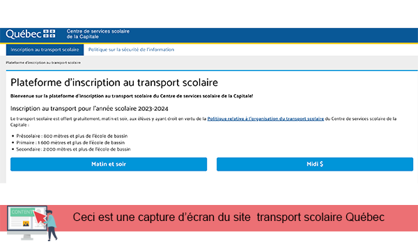 Inscription transport scolaire Québec